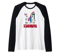 Scandinavia Flags Map Black Nordic Lettering Raglan Baseball Tee