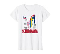 Scandinavia Flags Map Black Nordic Lettering Value Graphic T-Shirt, Women, White, L