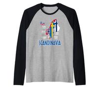 Scandinavia Flags Map Nordic Lettering Raglan Baseball Tee