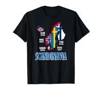 Scandinavia Flags Map Nordic Lettering Value Graphic T-Shirt, Men, Black, L