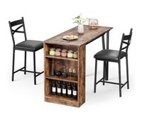 Scandinavian 3-Piece Dining Set: Elegant Brown Table & 2 Bar Chairs for Kitchen, Living Room, or Bar - Modern Interior Furniture Decor