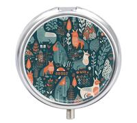 Scandinavian Animals Pill Box Round Portable Small Pill Case Waterproof Travel Pill Box Organizer for Pocket Purse and Daily Convenience