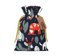 Scandinavian Animals Print Christmas Drawstring Gift Bags With Cards For Xmas Party Decorations Holiday