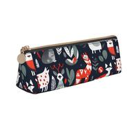 Scandinavian Animals Print Large Capacity Leather Pencil Case Smooth Zippered Pen Pouch School Travel Makeup