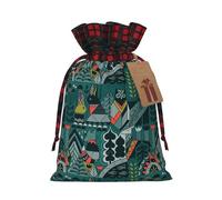 Scandinavian Animals Printing Color Matching Plaid Christmas Bag With Drawstring,4.7x6.9 In For Christmas Halloween