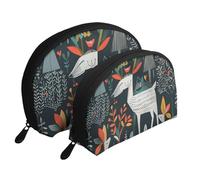 Scandinavian Animals Printing Shell Makeup Bag Set 2-Piece Cosmetic Bags Portable Travel Makeup Storage Bag for Women Girls