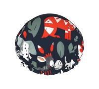 Scandinavian Animals Shower Cap - Full Print Design, Water-Resistant Polyester Fabric, Bathing Essential