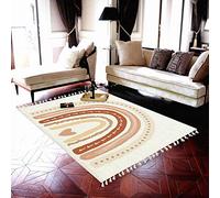 Scandinavian Boho Rainbow Print Nursery Rug Neutral Area Rug 4x6 Minimalist Kids Playroom Rugs Neutral Rugs Home Decor for Living Room, Bedroom, Patio, Indoor Outdoor