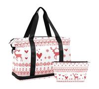 Scandinavian Christmas Heart Deer Snowflake Travel Bag Weekend Bag with Adjustable Strap for Gym Waterproof, Scandinavian Christmas heart deer snowflake, One Size