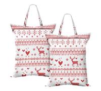 Scandinavian Christmas heart deer snowflake Waterproof Laundry Travel Bag Bags For Wet Clothes Bathing Suit Dirty Laundry Bag With Handle 2 Pack