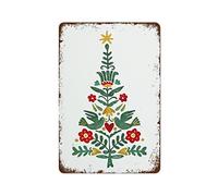 Scandinavian Christmas Print, Watercolor Christmas Tree, Christmas Decoration, Holiday Decor, Norwegian Folk Art Print Swedish Polish Danish Funny Vintage Metal Tin Sign for Home Coffee 12 x 8 Inch