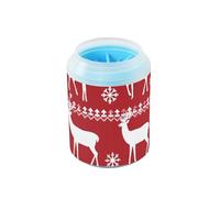 Scandinavian Christmas Red Deer Snowflake Portable Paw Washer Cup Soft Silicone Bristles Feet Bathing Brush for Small Medium Large Breed Dogs, Cats