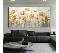 Scandinavian Classic Vintage Wall Art Large Size Yellow Flowers Canvas Poster Print Painting Living Room Decor Pictures 80x160cm/32x63inch With-Gold-Framed Ready to Hang