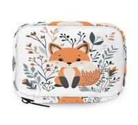 Scandinavian Design Cute Fox Pill Organizer Travel Medicine Case with Zipper Daily Vitamin Storage Bag Portable 8 Slot Weekly Pill Box Supplement Holder for Home Office Gym Travel