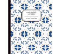 Scandinavian Floral Pattern Notebook - 8x10” - 100 College Ruled Pages - Traditional Nordic Blue & Cream Journal for Writing, School & Everyday Notes
