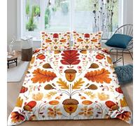 Scandinavian Folk Art 3D Duvet Cover,Microfibre Bedding Sets, Easy-Care Autumn Acorns And Oak Leaves Printed Quilt Covers, 3 Piece Comforter Cover for Kids Teens King（220x240cm）
