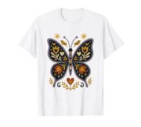 Scandinavian Folk Art Butterfly Botanical Floral Motif Value Graphic T-Shirt, Men, White, L
