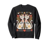 Scandinavian Folk Art Cats Celestial Stars Moons Mystical Sweatshirt
