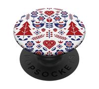 Scandinavian Folk Art Pattern Nordic Birds Flowers Hearts PopSockets Adhesive PopGrip