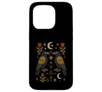 Scandinavian Folk Art Ravens Botanical Floral Case for iPhone 15 Pro