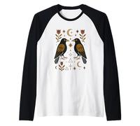 Scandinavian Folk Art Ravens Botanical Floral Raglan Baseball Tee