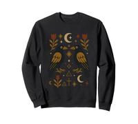 Scandinavian Folk Art Ravens Botanical Floral Sweatshirt
