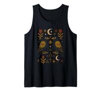 Scandinavian Folk Art Ravens Botanical Floral Tank Top