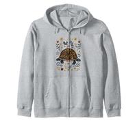 Scandinavian Folk Art Turtle Floral Botanical Zip Hoodie