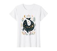 Scandinavian Folk Art Whale Celestial Ocean Moons Value Graphic T-Shirt, Women, White, XL