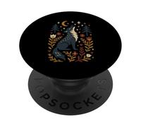 Scandinavian Folk Art Wolf Howling Botanical Floral PopSockets Adhesive PopGrip