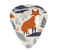 Scandinavian fox printed guitar picks, 12-piece set with thin, medium, and thick styles, comes with a storage case
