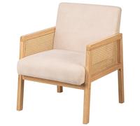 Scandinavian Lounge Armchair with Wooden Frame and Caning Nordlys Beige One Size