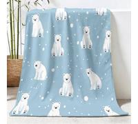 Scandinavian Minimalist Soft Washable Throw Blanket, White Blue Fluffy Warm Throw Blankets for All Season, Polar Bear Polka Dot Printed Flannel Fleece Blanket for Couch Bed Sofa Chair, 100 x 130 cm