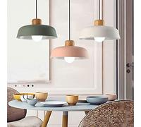Scandinavian Multi-Color Pendant Lamp - Industrial Metal Hanging Light Fixture for Kitchen & Dining E27 LED Compatible Modern Wood Ceiling Lighting for Indoor Spaces