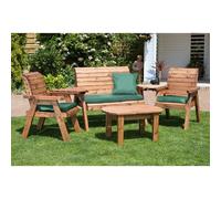 Scandinavian Redwood Garden Patio Dining Set by Charles Taylor - 4 Seats Green Cushions