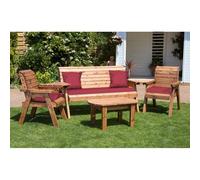 Scandinavian Redwood Garden Patio Dining Set by Charles Taylor - 5 Seats Burgundy Cushions