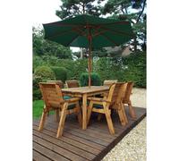 Scandinavian Redwood Garden Patio Dining Set by Charles Taylor - 6 Seats Green Cushions