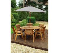 Scandinavian Redwood Garden Patio Dining Set by Charles Taylor - 6 Seats Grey Cushions