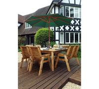 Scandinavian Redwood Garden Patio Dining Set by Charles Taylor - 8 Seats Green Cushions