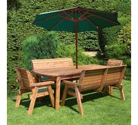 Scandinavian Redwood Garden Patio Dining Set by Charles Taylor - 8 Seats Burgundy Cushions