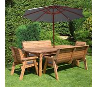 Scandinavian Redwood Garden Patio Dining Set by Charles Taylor - 8 Seats Grey Cushions