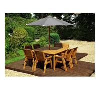 Scandinavian Redwood Garden Patio Dining Set by Charles Taylor - 8 Seats Grey Cushions