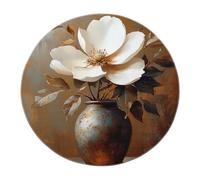 Scandinavian Retro Area Rug 160cm Still Life with Flowers Round Rugs White Orchids Washable Non Slip Thin Low Pile Carpet for Indoor Outdoor Entryway Lounge