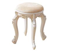 Scandinavian Round Vanity Chair 43cm Height Padded Makeup Stool Vintage Gold PU Leather Foot Stool Portable for Bedroom & Living Room Small Spaces