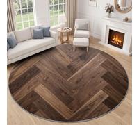 Scandinavian Rugs Living Room Round 180 cm, Minimalist Colour Blocks Collage Brown Washable Circle Area Rugs Bedroom Carpet Round Short Pile 7mm Thin Anti Slip for Dining Room Kids Room Hallway