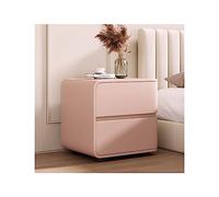 Scandinavian Solid Wood Bedside Table with 2 Drawers - Elegant Nordic Leather Chest of Drawers for Bedroom, 45 x 40 cm - Modern Style Nightstand Furniture