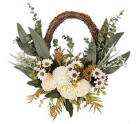 Scandinavian-Style Artificial Wreath, Artificial Floral Ring with Vibrant Pink/White/Purple Flowers 35 x 40 cm for Home Décor Accent(White)