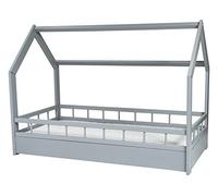 Scandinavian Style Kids Bed+ ECO Mattress,Set,House Bed 160x80+barriers (Colour: Grey)