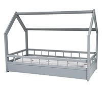 Scandinavian Style Kids Bed+ Standard Mattress,Set,House Bed 160x80+barriers (Colour: Grey)