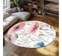 Scandinavian Style Round Rugs Non Slip Washable Simple Pink and Blue Flower Print Thin Floor Mat for Bedroom Living Room Classroom 240cm